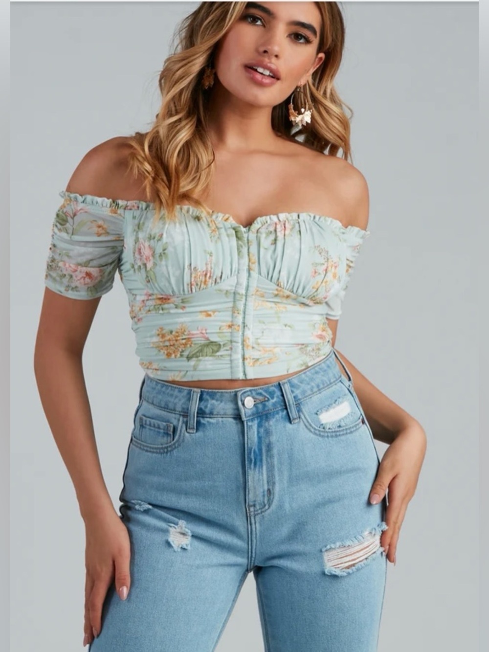 NWT Windsor Floral Mint Mesh Ruffle Bustier Size L​
